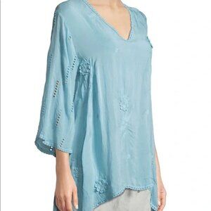 JOHNNY WAS | Blue Floral Appliqué Embroidered Cupra Rayon Tunic (SZ - S)